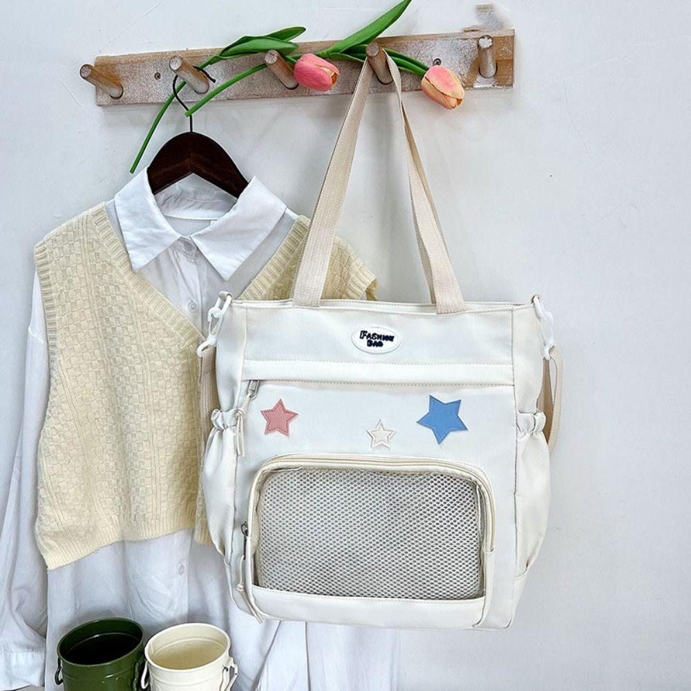 Solid Color Japanese Tote Bag Badge Display Student School Bag Fashion Canvas Crossbody Bag School