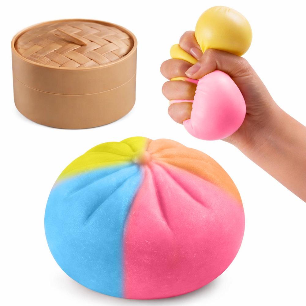 Rainbow Color Steamed Bun Squeeze Toy Soft Cute Fidget Sensory Toy Children Gift