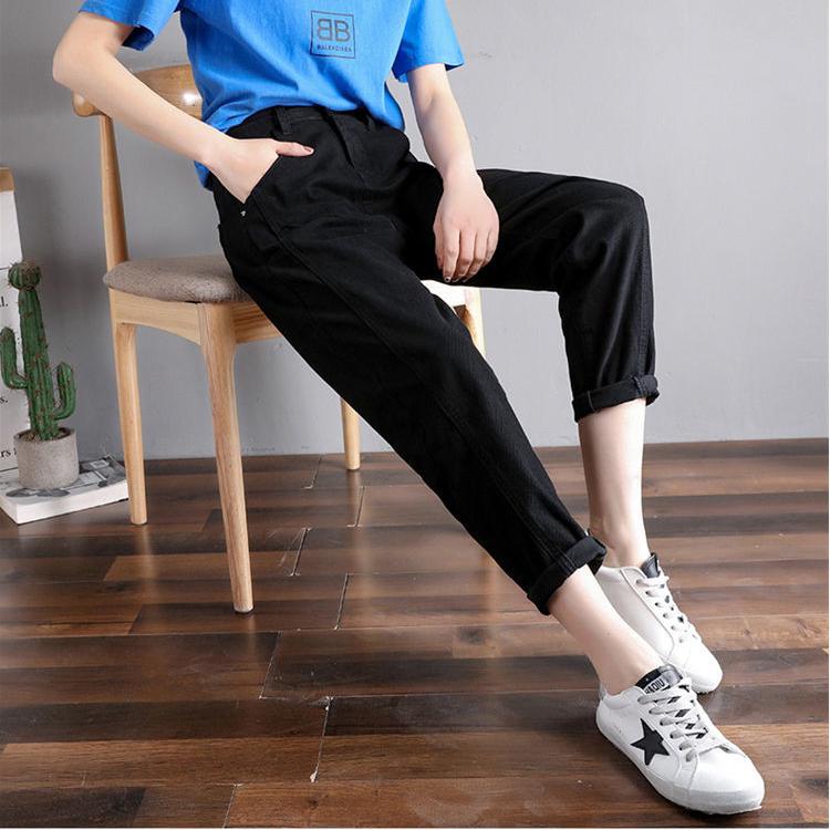 Укороченные брюки, сплошной цвет, джинсы больших размеров, женские свободные повседневные шаровары с высокой талией