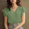 Женская повседневная летняя блузка с коротким рукавом и V-образным вырезом и оборками