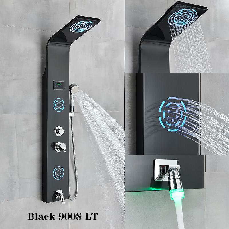 ALENARTWATER Панель для душевой кабины с LED-подсветкой, каскадный душ, верхний душ, дисплей температуры, смеситель, массаж спины с душевой лейкой