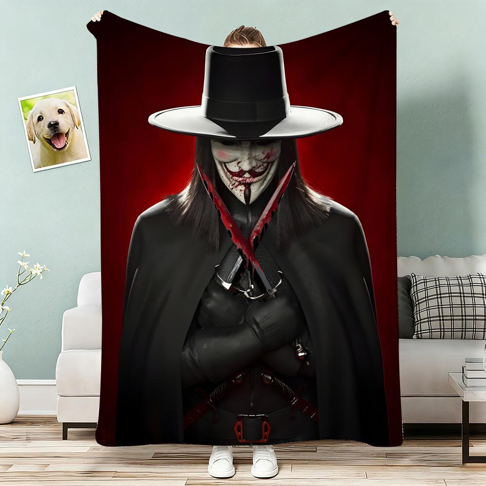 Classic Hackers Movie V For Vendetta Throw Lightweight 240g Flannel Blanket Soft Skin-friendly for Summer Cooling