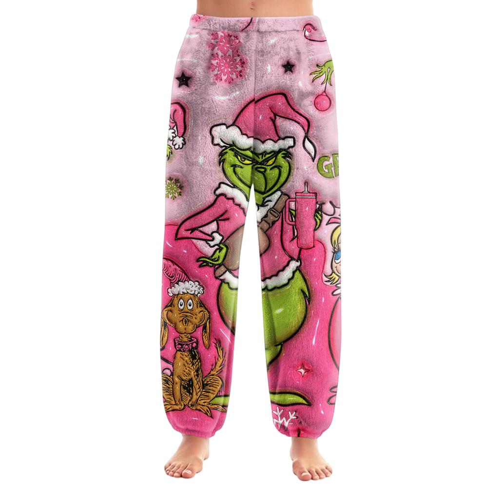 Women's Christmas  Print Trousers With Drawstring Cuffs Casual Pants And Pajamas