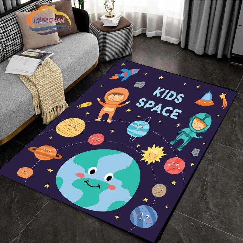 Cartoon Space Rug Universe Ufo and Many Planets In Galaxy Carpet Solar System Living Room Bedroom Fashion Decoration