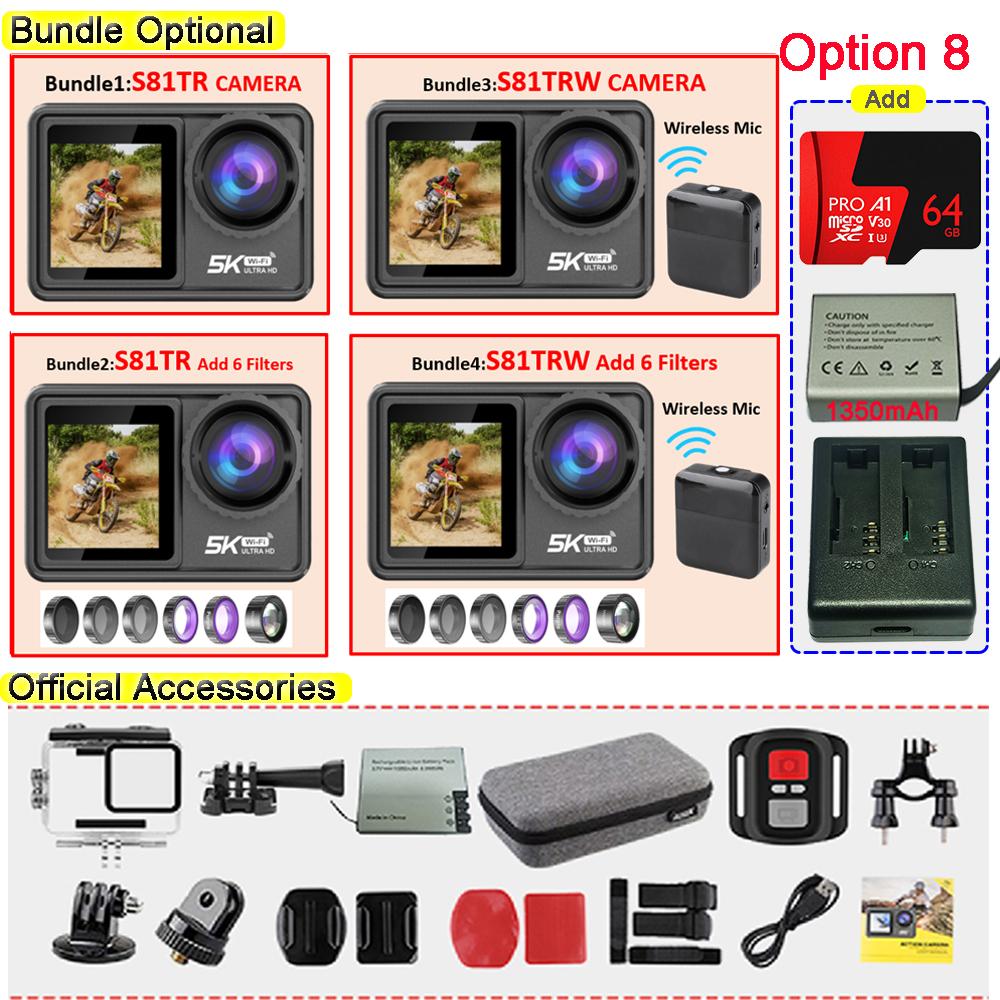 2-дюймовая IPS-камера с двумя экранами, видео 5K 30 кадров в секунду, 4K 60 кадров в секунду, 48 МП, EIS-видео, дополнительный фильтр, веб-камера 1080P, видеоблог, WiFi, спортивная камера