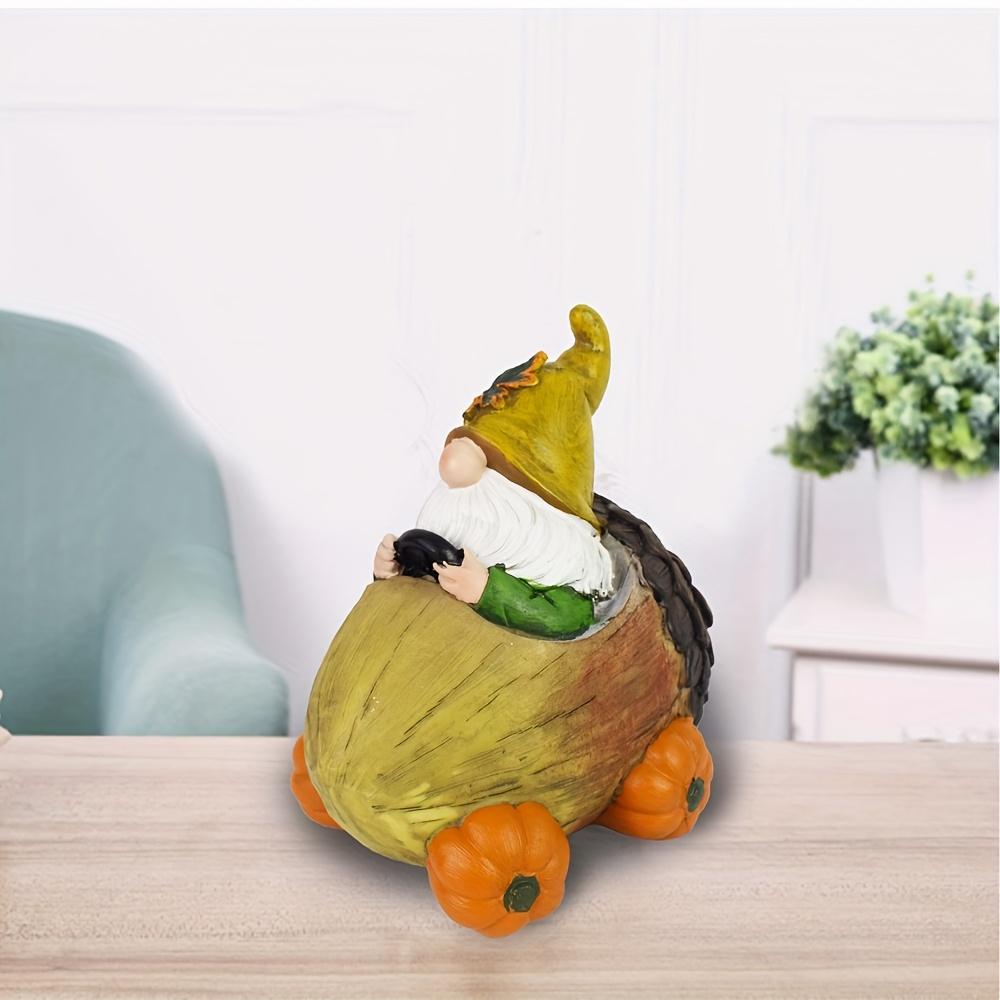 1 шт. Статуэтка садового гнома «Осенний урожай», тележка из сосновых шишек с колесом-тыквой, декоративное забавное украшение в виде гнома и тележки из сосновых шишек, подходит для двора, газона, крыльца