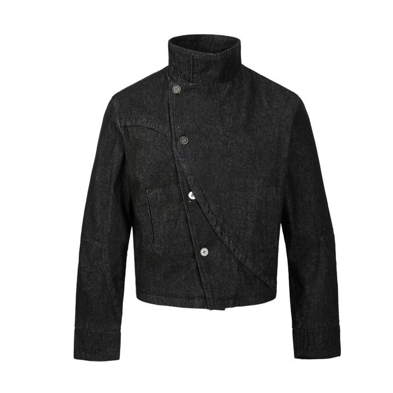 Unisex Short Denim Jacket Streetwear Style Deconstructed Utility With Raw Edges Contrast Stitching
