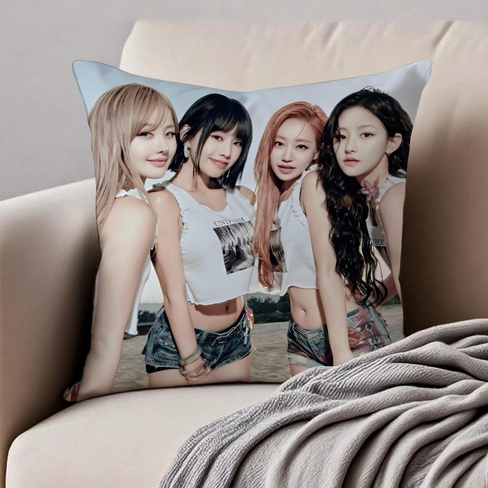 GirlGroup Kpop KKISS OF LLIFE Cushion Cover Pillowcase Antidustmite Invisible Zipper Short Plush Sofa Cushion