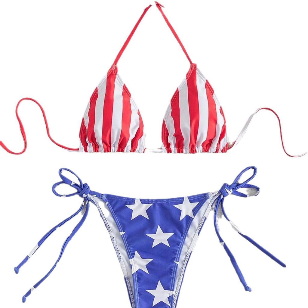 New Sexy Split Women'S Swimsuit Colorful Lace-Up Triangle Bag Bikini