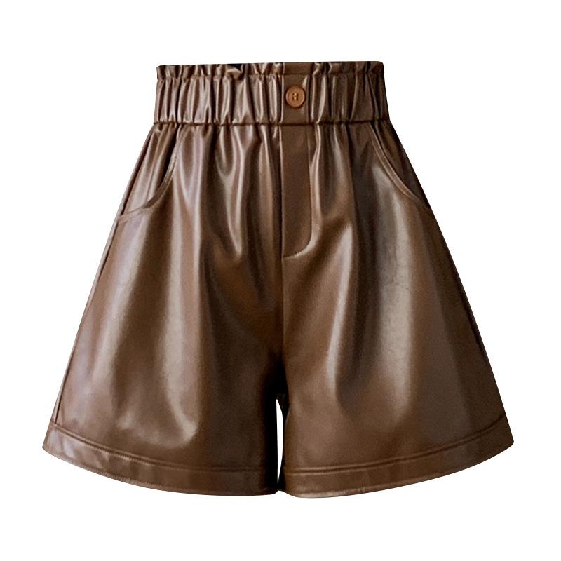 Кожаные брюки, шорты, женские модные свободные брюки трапециевидной формы с высокой талией и широкими штанинами