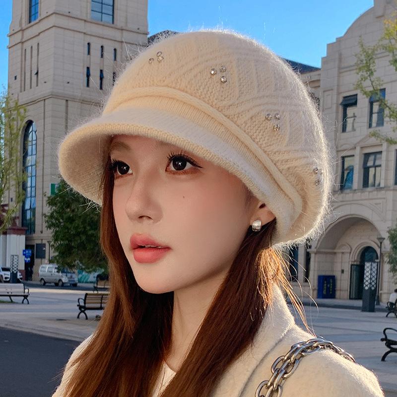 Шерстяная шапка женская осенне-зимняя теплая вязаная шапка защита от холода шапка для ушей кроличий пух в шляпе для пожилых людей