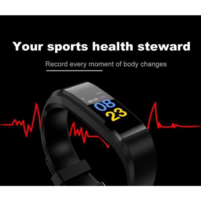 black Traqueur de remise en forme de sport de bracelet de podomètre de montre intelligente de BT