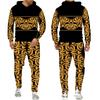 Luxury Golden Floral Print Men's 2 Piece Outfit Retro Baroque Pattern Hoodie/Pants/Set Hip Hop Streetwear Men/Women Jogging Suit
