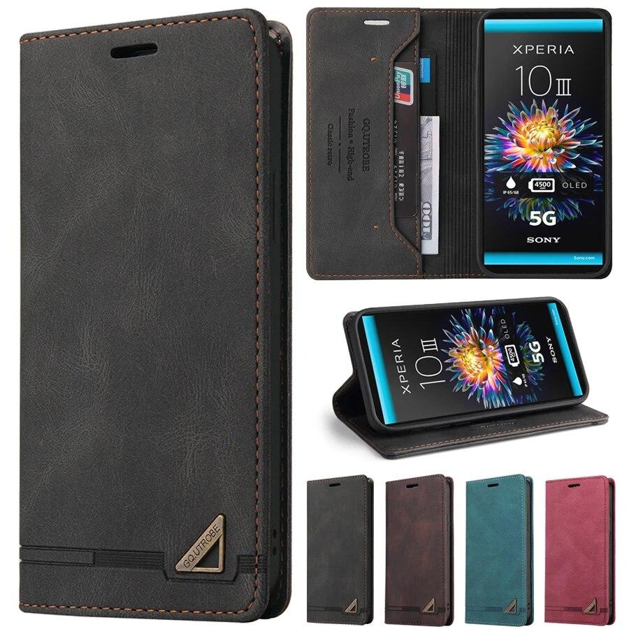Кожаный флип-чехол для Sony Xperia 10 V 1 V 10 IV 5 IV 1 IV 10 III 5 III 1 III ACE II, кошелек, слоты для карт, подставка, чехол для телефона, противоугонная сумка-кисть
