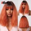 Synthetic Bob Hair Wig with Bangs Ombre Platinum Blonde Cosplay Wigs for Women Short Heat Resistant Female Daily Lolita Wavy Wig