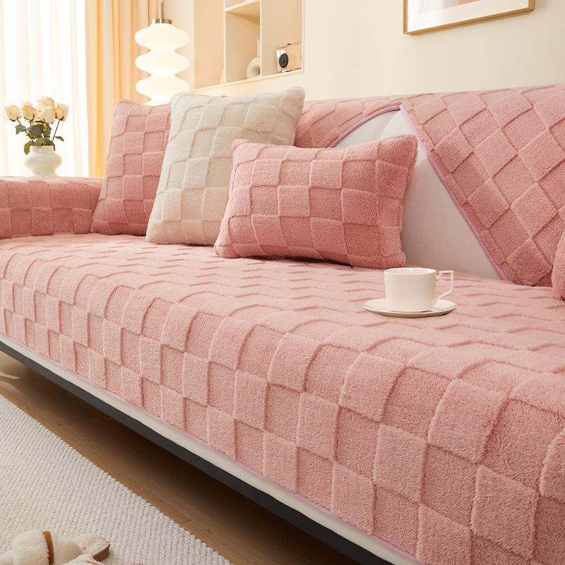 Tafu Velvet Checkered Sofa Cover Non-Slip Thickened Plush Sofa Towel Living Room Universal for All Seasons Armrest Back Towel