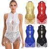 Women's Shiny Sequins Tassel Latin Jazz Dance Leotard Backless Fringed Bodysuit Lyrical Dance Costume