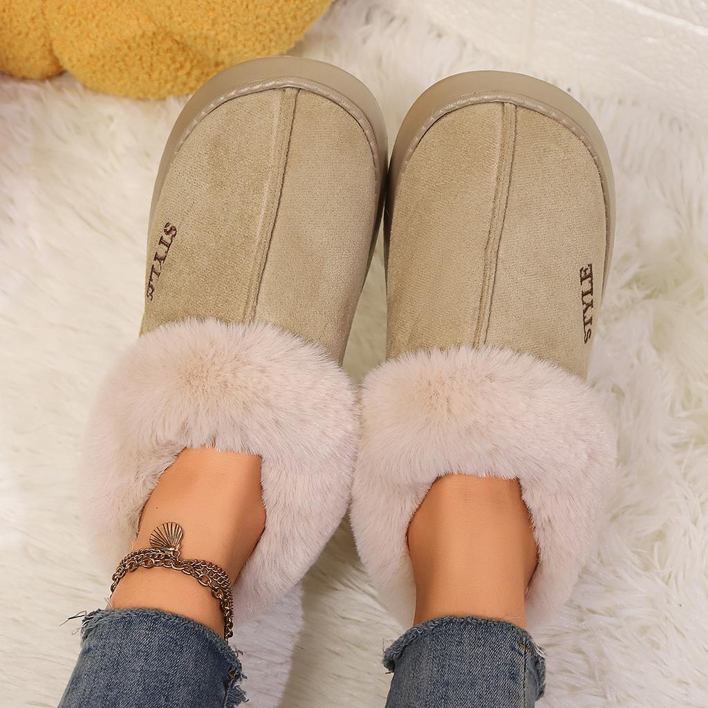 Cotton Slippers for Women, Autumn and Winter Home Slippers, Outdoor Anti-slip Cotton Shoes, Warm Plush Indoor Home Thick-soled Cotton Shoes