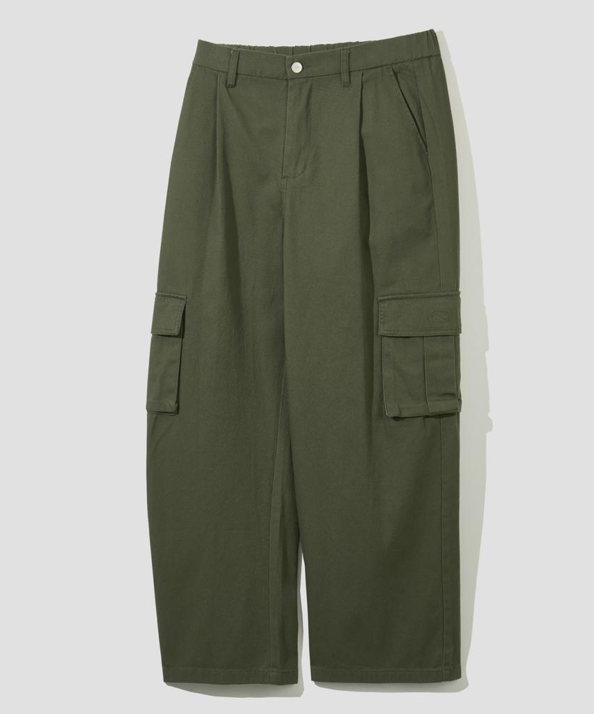 AGOD Wide Big Pocket Cotton Cargo Elastic Pants [Khaki]