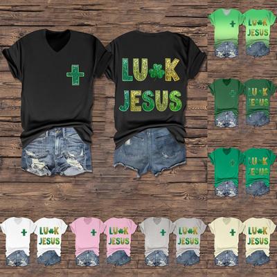 Женская повседневная одежда St. Футболка с короткими рукавами и V-образным вырезом с принтом Патрика