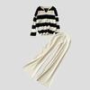 Two-piece Sets Vintage Elegant V-neck Long-sleeved Contrast Striped Knit Sweater Women Tracksuit High Waist Draped Pants Sets