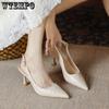 Sharp Pointed Back Hollow Thin Heel High-heeled Shoes for Women Spring and Summer Korean with Straight Strap Sandals