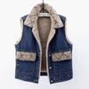Retro Blue Lambhair and Plush Thick Denim Vest Women's Winter Casual Sleeveless Jacket