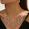 2Pcs/Set Exaggerated Bohemian Ethnic Style Necklace Earring Set Artificial Crystal Beaded Multi-layered Necklace Hook Earrings Set Jewelry Gift