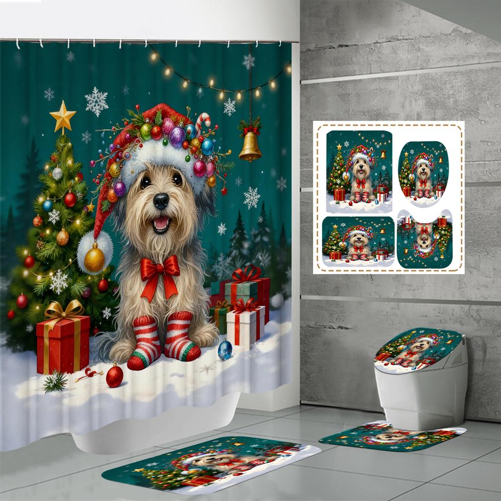 4PCS Shower Curtain Sets With Shower Curtain And Rugs Toilet Lid Rug U Shape Mat And Bath Mat Bathroom Set With 12 Hooks