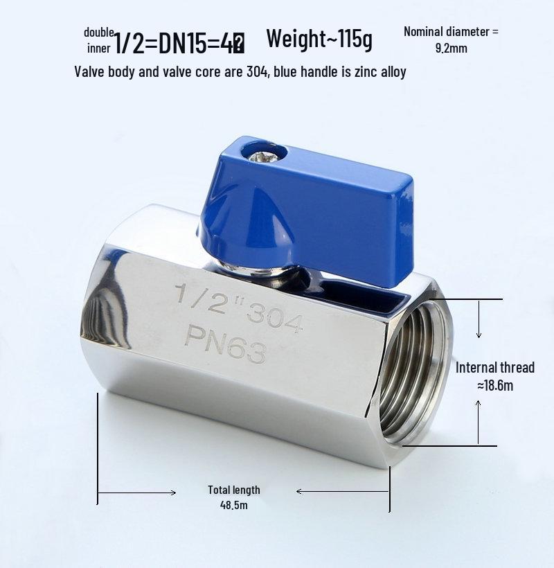 304 Stainless Steel Mini Manual Ball Valve with Male & Double Female Threads