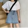 Летняя джинсовая юбка до половины тела, женская однотонная тонкая юбка с высокой талией и короткими рукавами для отдыха