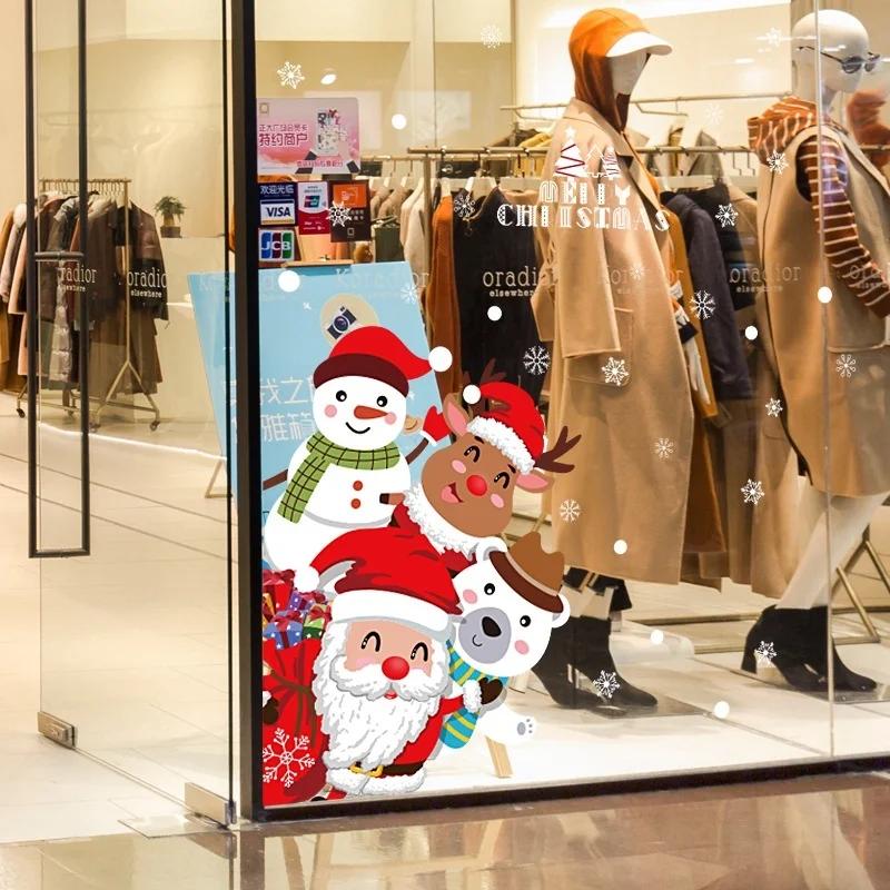 Christmas Glass Door Window Stickers Christmas Day Decoration Static Electricity Sticker Home Decor Easy To Remove