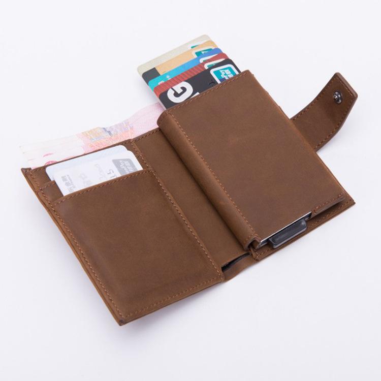 Кошелек с узором личи, кожаный, мужской и женский, RFID-кошелек, эластичный алюминиевый каркас, отделение для карт, обложка для карт из углеродного волокна, OEM