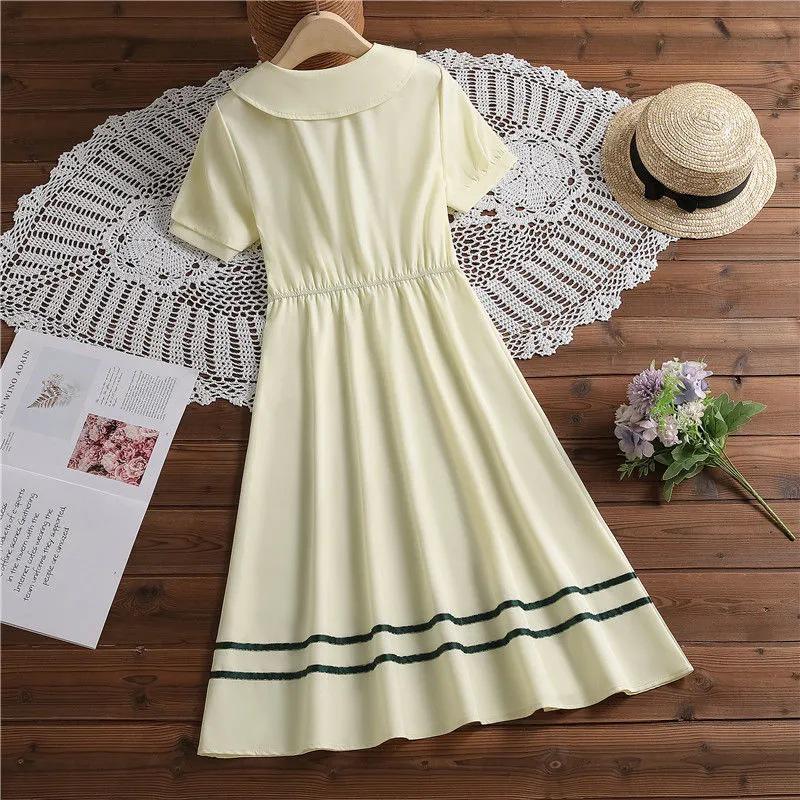 Летнее платье А-силуэта для девочек в корейском стиле - С короткими рукавами, модный принцессный дизайн для детей и подростков