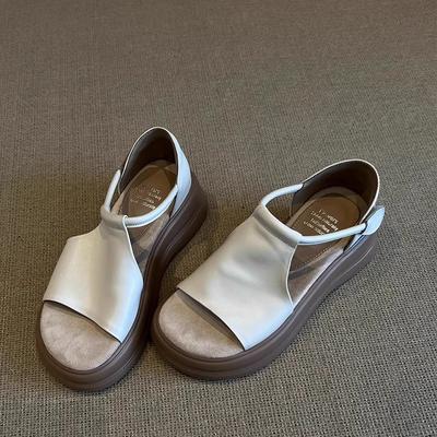 Французские сандалии на платформе с открытым носком женские 2025 новые ретро универсальные на липучке с юбкой римские сандалии