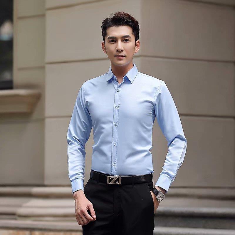 Мужская деловая формальная одежда: Белая/Синяя/Черная Рубашка, с Длинным или Коротким Рукавом, Не требующая глажки, Осенне-зимний стиль