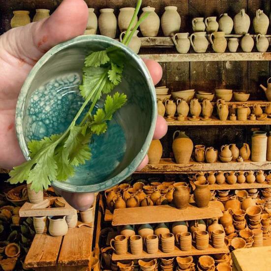 Herb Stripper Bowl Pottery Herb Leaf Removal Tool Kitchen 4-Hole Herb Stripper Meal Prep Tool for Kale Collards Herbs