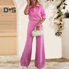 2 шт./компл. Женская повседневная рубашка и брюки, однотонный весенне-летний отложной воротник, короткий рукав, высокая талия, широкие брюки, длинные брюки