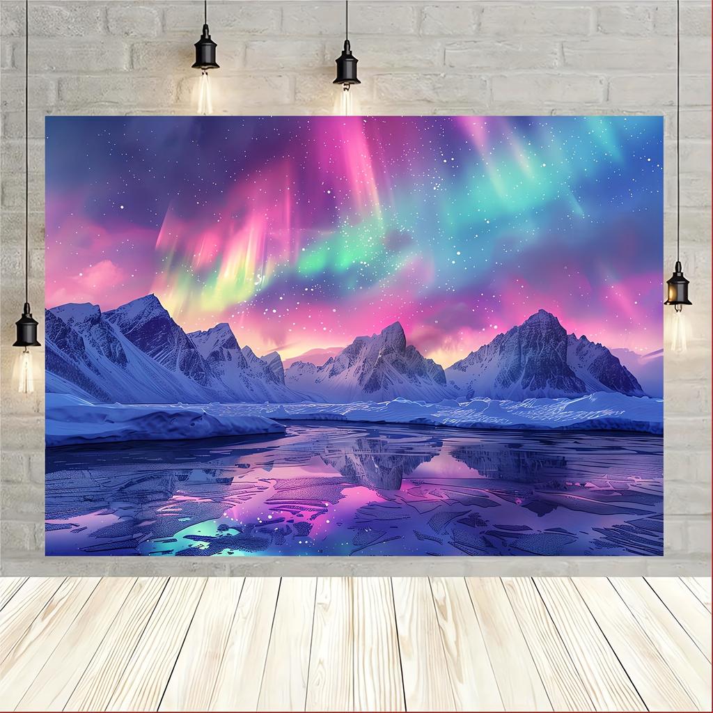 2D plane 1 piece of aurora background fabric featuring the theme of aurora borealis and icebergs suitable for parties
