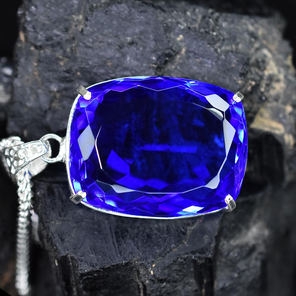 AAA++ CERTIFIED 141.7 Ct Sapphire 925 Sterling Silver Blue Gems Cushion Pendant MY-PD-126-NS