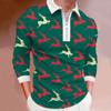 Весна Осень Мужская рубашка поло с длинным рукавом на молнии с 3D цифровым рождественским принтом Мужская повседневная рубашка поло с лацканами Топы