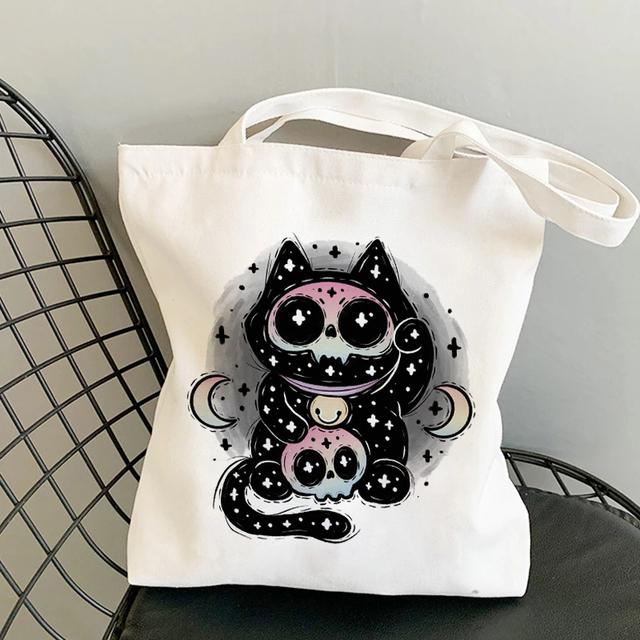 Cat Shopping Canvas Womens Bag Casual Large Capacity Shoulder Bags Reusable Shopper Tote Bags Fashion Harajuku Ulzzang Handbags