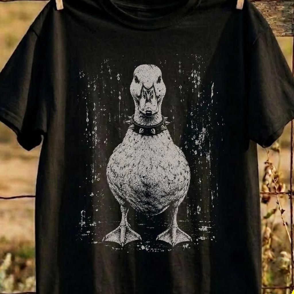 Grunge Aesthetic Funny Punk Duck Shirt and kids tshirt, Weird Graphic Tees, Vintage 90s Crust Punk Clothing, Spiked Collar Goth Goose Meme Streetwear