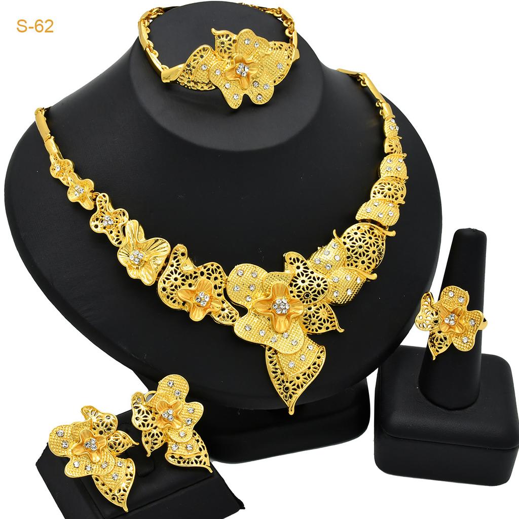 Dubai Jewelry 24k Gold Plated Bridal Jewelry Set Necklace Earrings Middle East Dubai Gold Wedding Jewelry Four-piece Set 2026