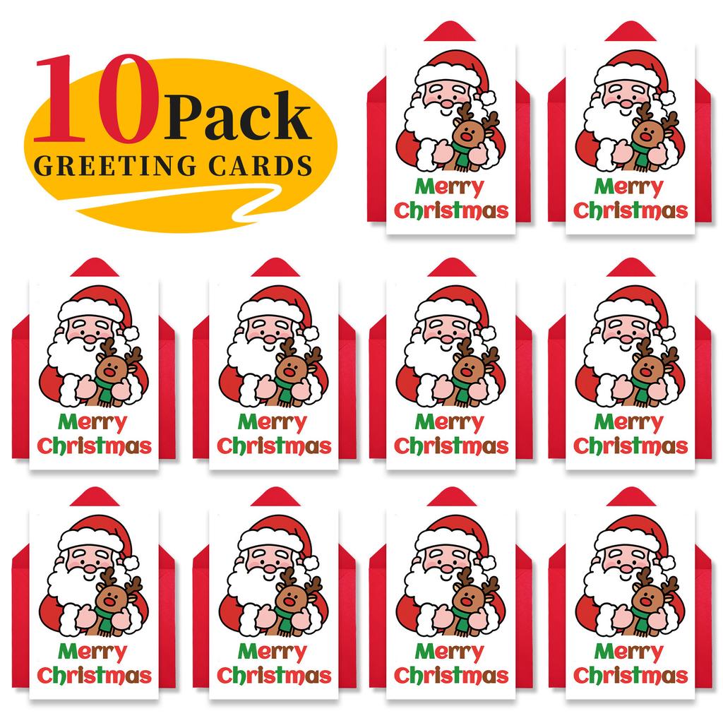 Набор из 10 рождественских поздравительных открыток с конвертами, мультяшные рождественские открытки с Санта-Клаусом для праздничных пожеланий и подарков