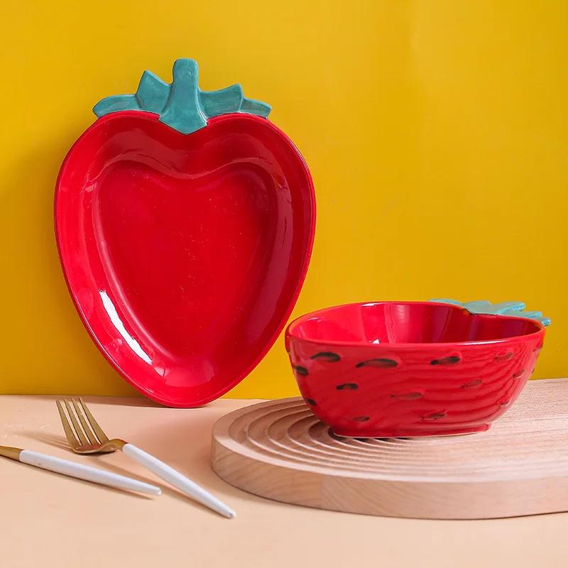 1 шт. Креативная серия "Фрукты" Расписанная вручную керамическая посуда Милая красная клубника лимон ананас тарелка для риса тарелка салатник