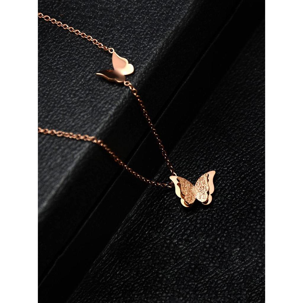 Подвеска-подвеска в виде двойной бабочки из нержавеющей стали из розового золота для женщин (Розовое золото)