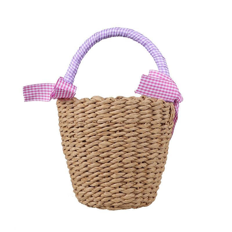 Weaving Mini Bucket Bag Kids Spring Summer Season Basket Vacation Beach Handbag
