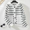 Women's Hooded Knit Loose Pocket Striped Cardigan Sweater
