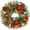 Christmas Decorations Set: LED String Lights Red Poinsettia Flowers Wreath Door Hanging Home Festive Interior